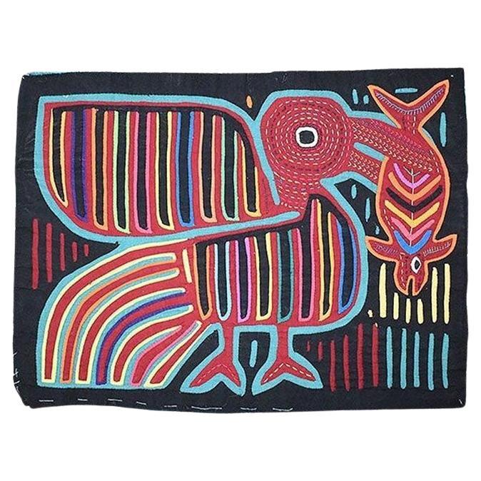 Kuna Mola Reverse Appliqué Brightly Colored Bird Wall Tapestry, Central America For Sale