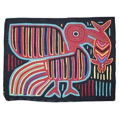 Vintage Kuna Mola Reverse Appliqué Brightly Colored Bird Wall Tapestry, Central America