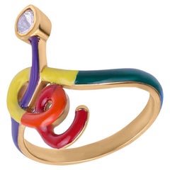 Kundalini III Gold Ring, Uncut Diamond, Meenakari, India by Kahana Jewels