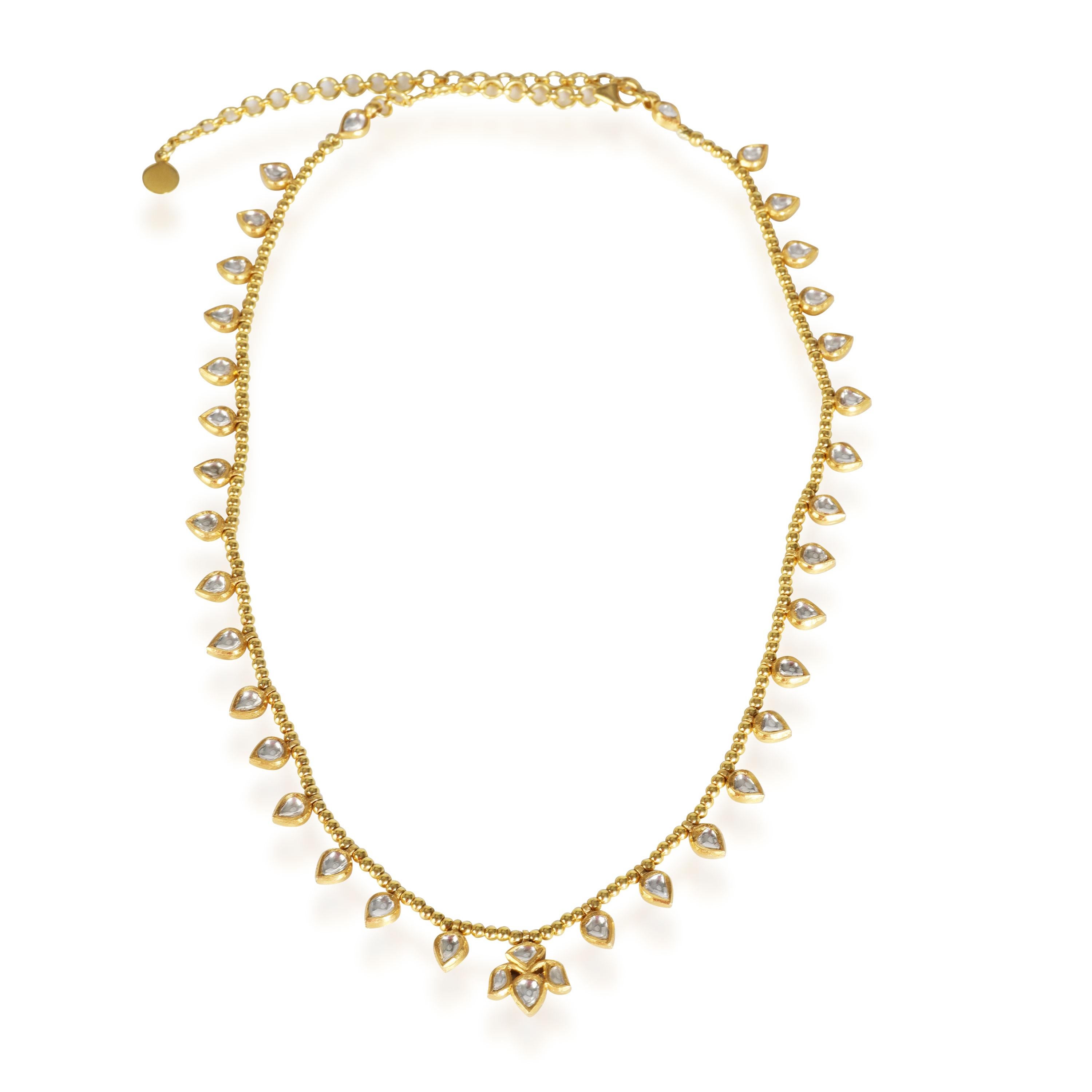 Kundan Diamond Slice Teardrop & Enamel Necklace in 18K Yellow Gold '3.31 ctw' In New Condition In New York, NY