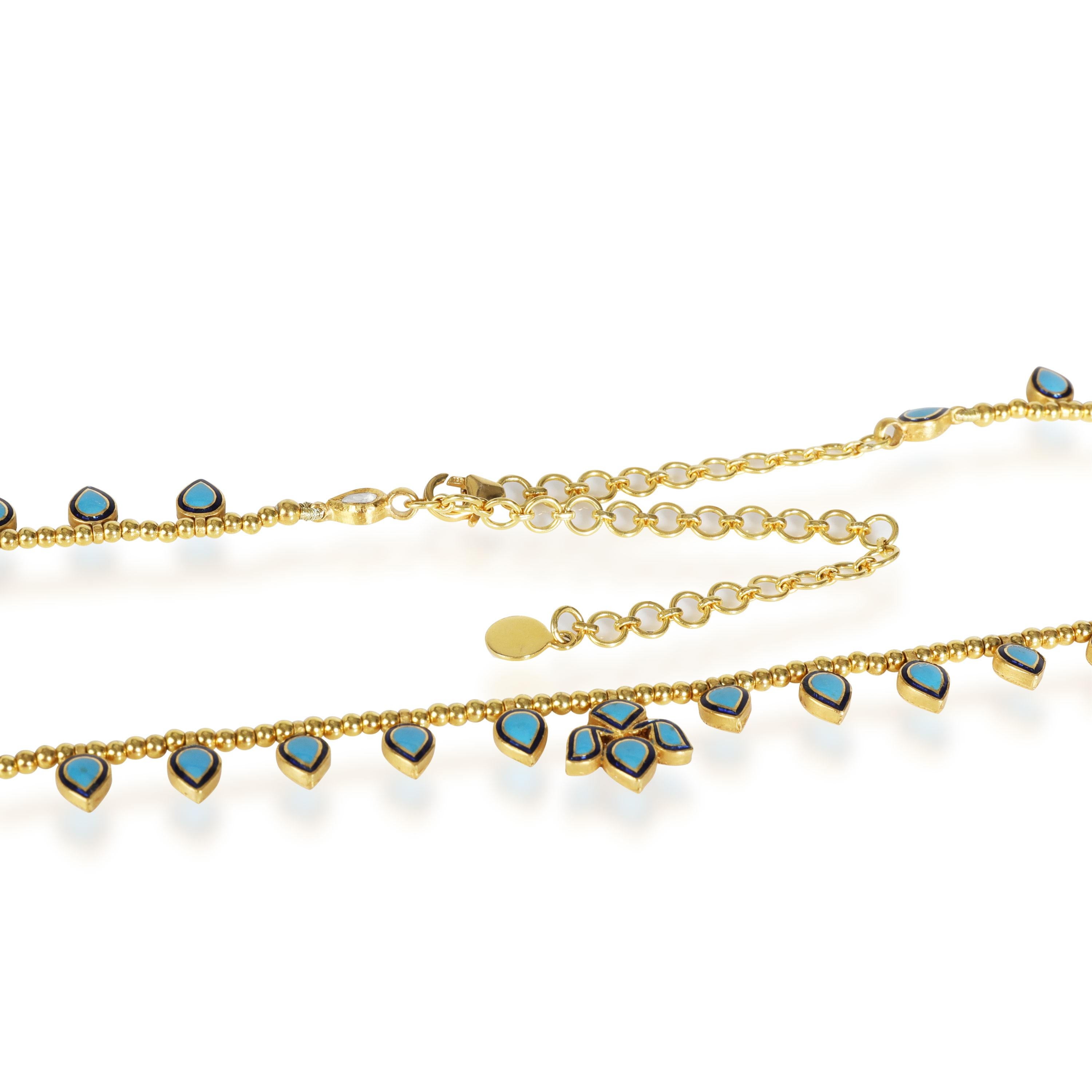 Women's Kundan Diamond Slice Teardrop & Enamel Necklace in 18K Yellow Gold '3.31 ctw'