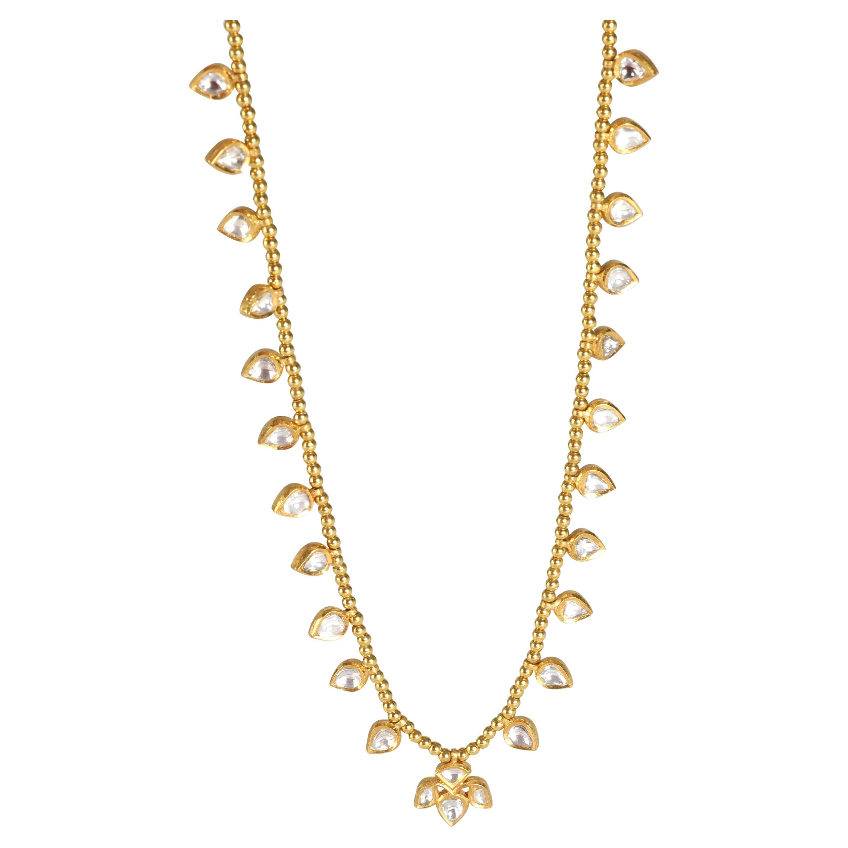 Kundan Diamond Slice Teardrop & Enamel Necklace in 18K Yellow Gold '3.31 ctw'