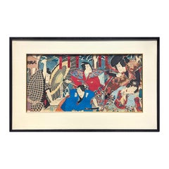Colorful Dynamic Edo Period Kabuki Play Yakusha-e Woodblock Print Triptych