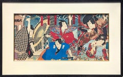 Colorful Dynamic Edo Period Kabuki Play Yakusha-e Woodblock Print Triptych