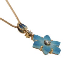 Kunio Nakajima K18 Gold Enamel Diamond Floral Pendant Necklace