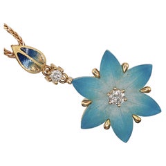 Kunio Nakajima K18 Gold Enamel Diamond Floral Pendant Necklace