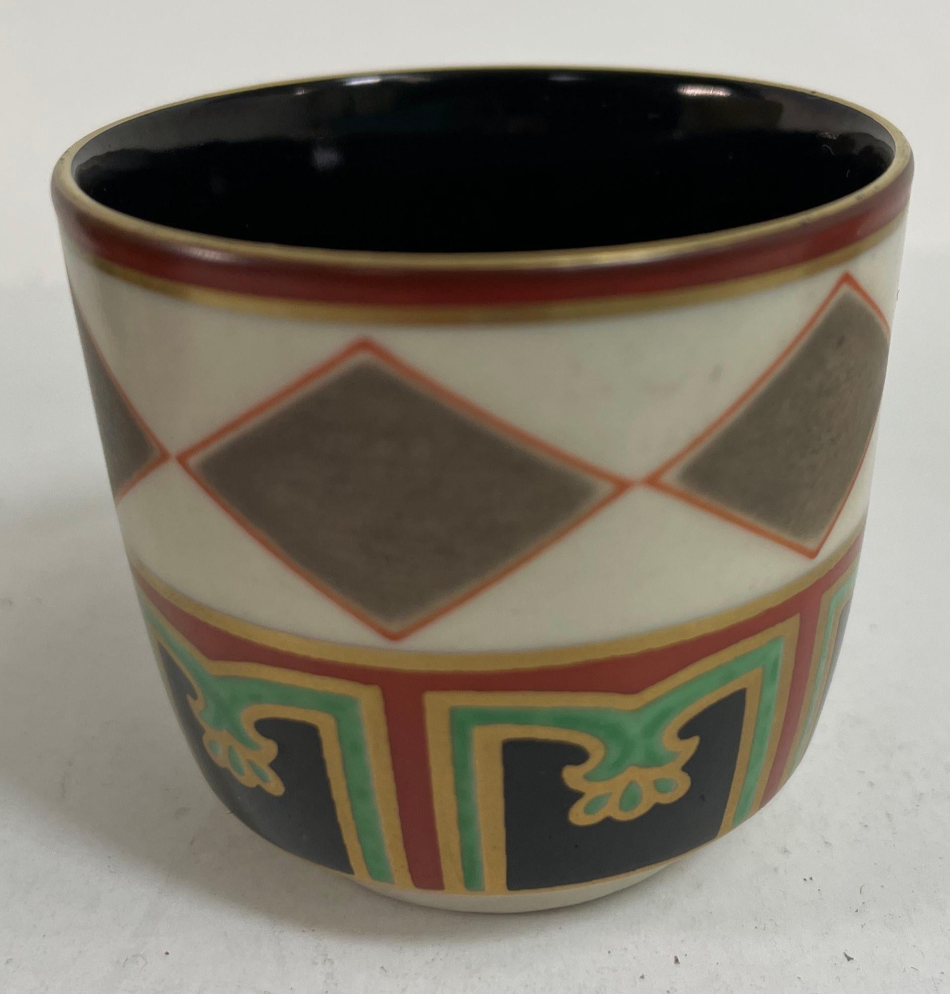 Porcelain Kuniyaki Tea Bowls and Tray Set After Nonomura Ninsei Japan For Sale
