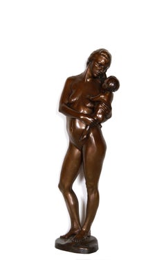 Mère et enfant né, sculpture en bronze