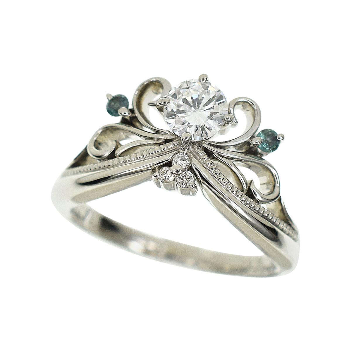 K.uno Platinum Princess Tiara 0.30 Carat Diamond Side Diamonds Alexandrite Ring For Sale