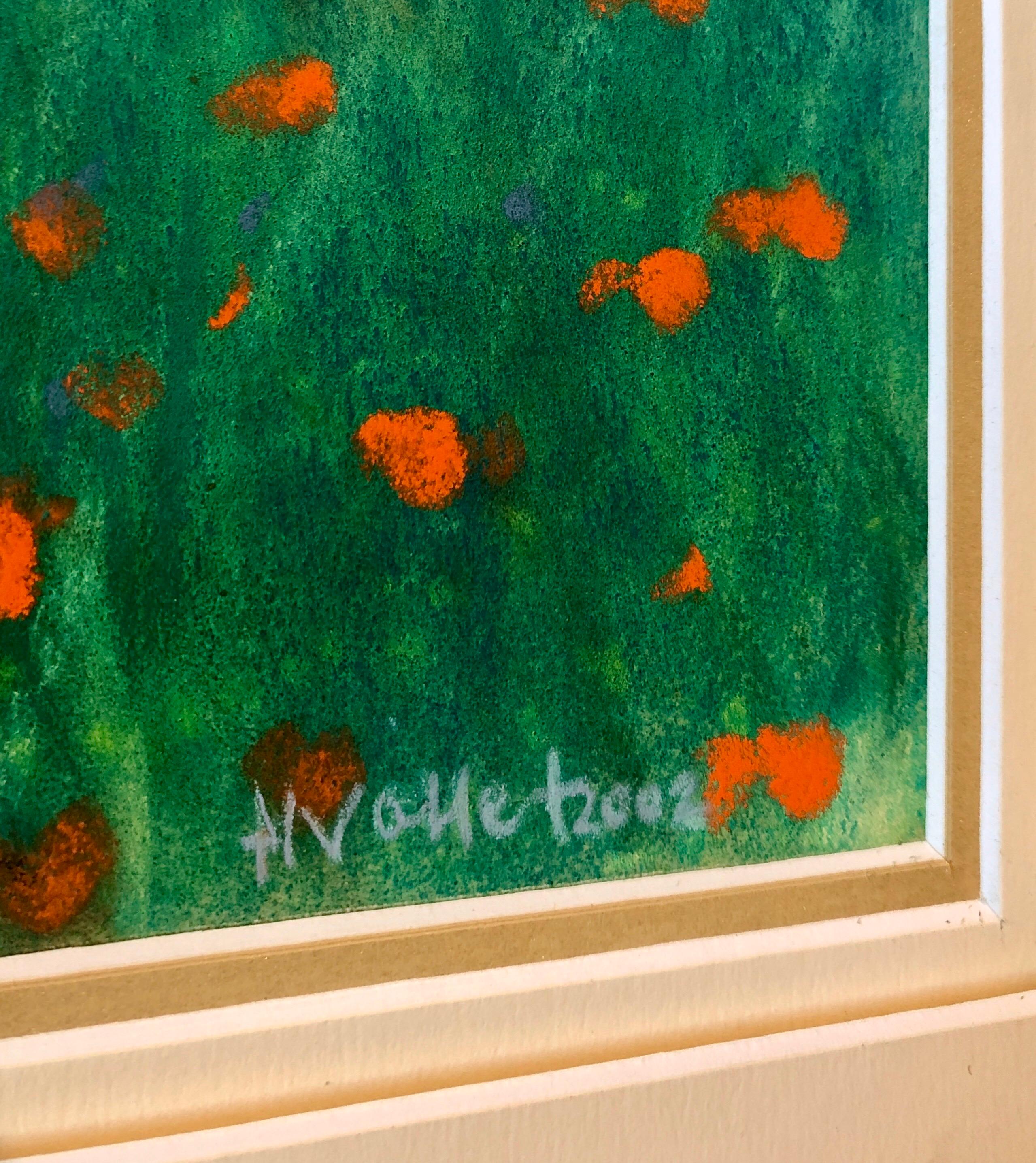 Peinture au pastel contemporaine allemande Paysage radieux Champ de fleurs Coquelicots - Contemporain Painting par Kuno Vollet