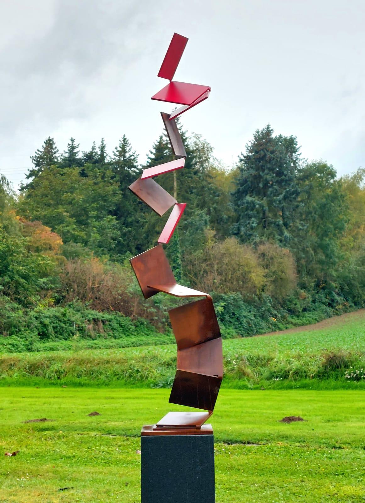 Aspire Upwards by Kuno Vollet - Contemporary Red Steel sculpture for Outdoors For Sale 13