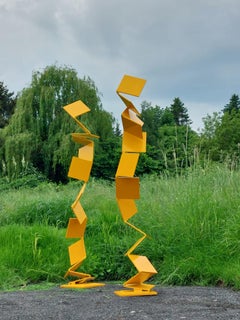 Aspiring Path by Kuno Vollet - Contemporary Yellow Steel sculpture for Outdoors