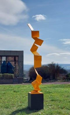 Aspiring Path by Kuno Vollet - Contemporary Yellow Steel sculpture for Outdoors