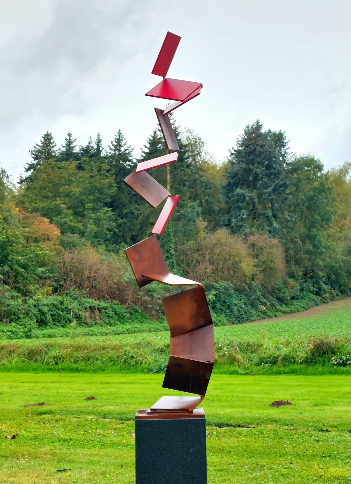 Aspiring Upwards by Kuno Vollet - Contemporary Red Steel sculpture for Outdoors For Sale 14