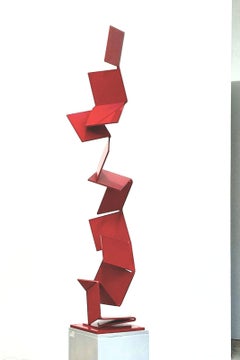 Aspiring Upwards di Kuno Vollet - Scultura contemporanea in acciaio rosso per esterni