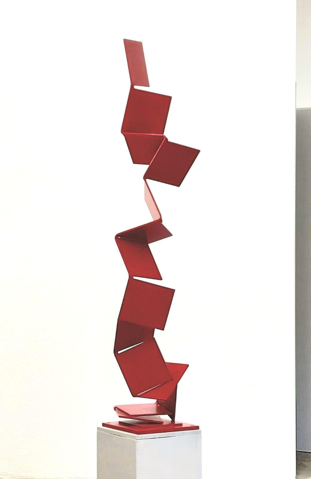 Aspiring Upwards by Kuno Vollet - Contemporary Red Steel sculpture for Outdoors For Sale 4