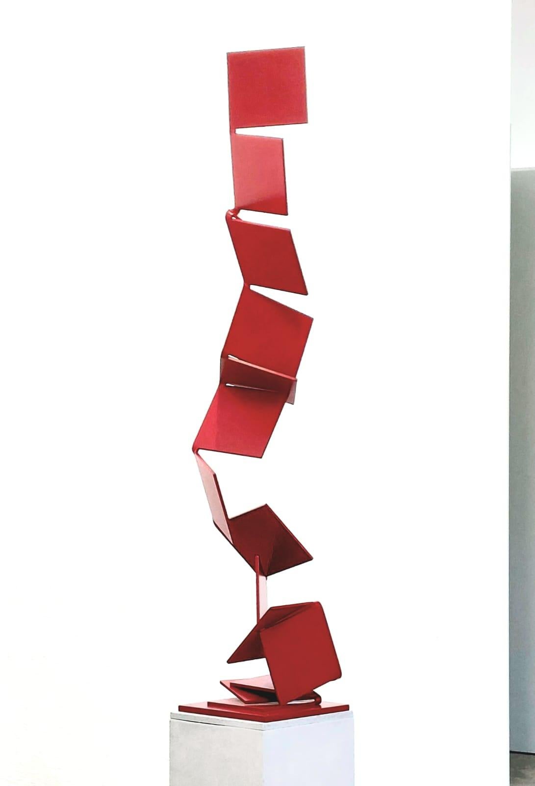 Aspiring Upwards by Kuno Vollet - Contemporary Red Steel sculpture for Outdoors For Sale 8