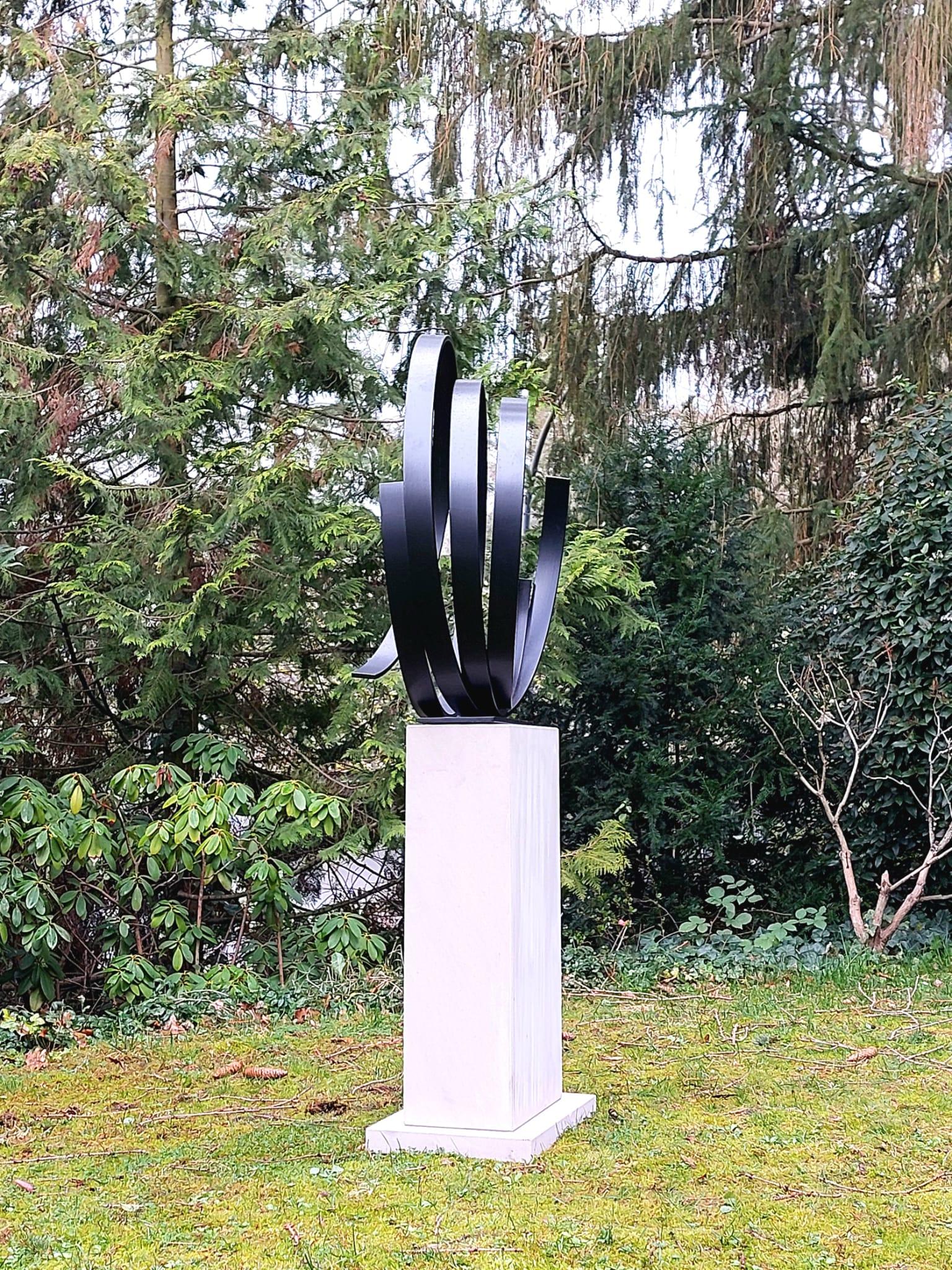 Black Orbit by Kuno Vollet - Large Contemporary Round Orbit sculpture For Sale 3