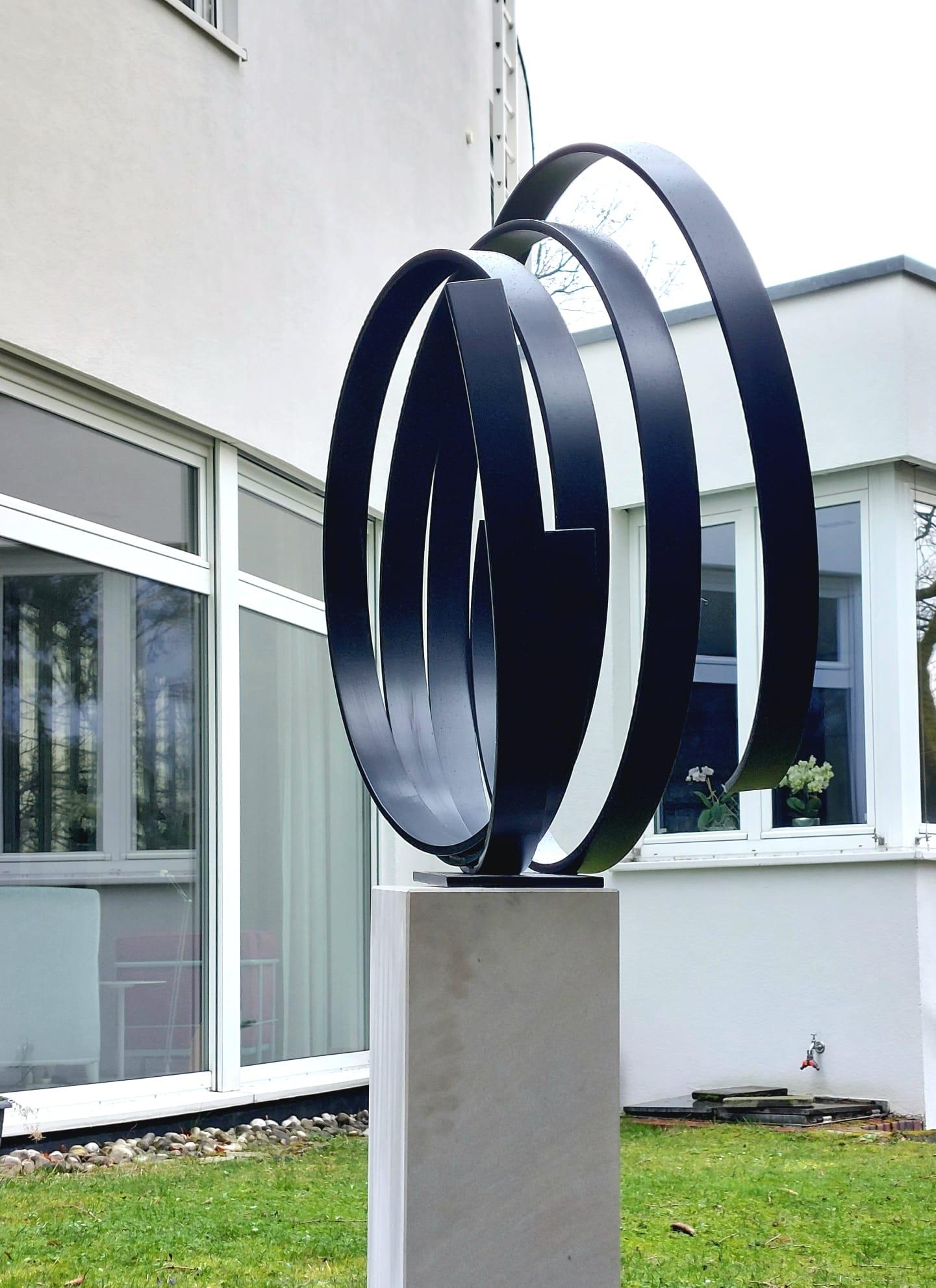 Black Orbit by Kuno Vollet - Large Contemporary Round Orbit sculpture 