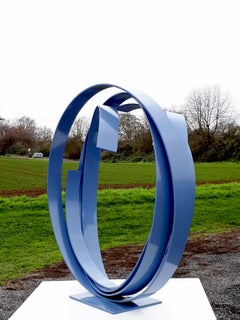 Blue sphere by Kuno Vollet - Large Contemporary Round Orbit sculpture