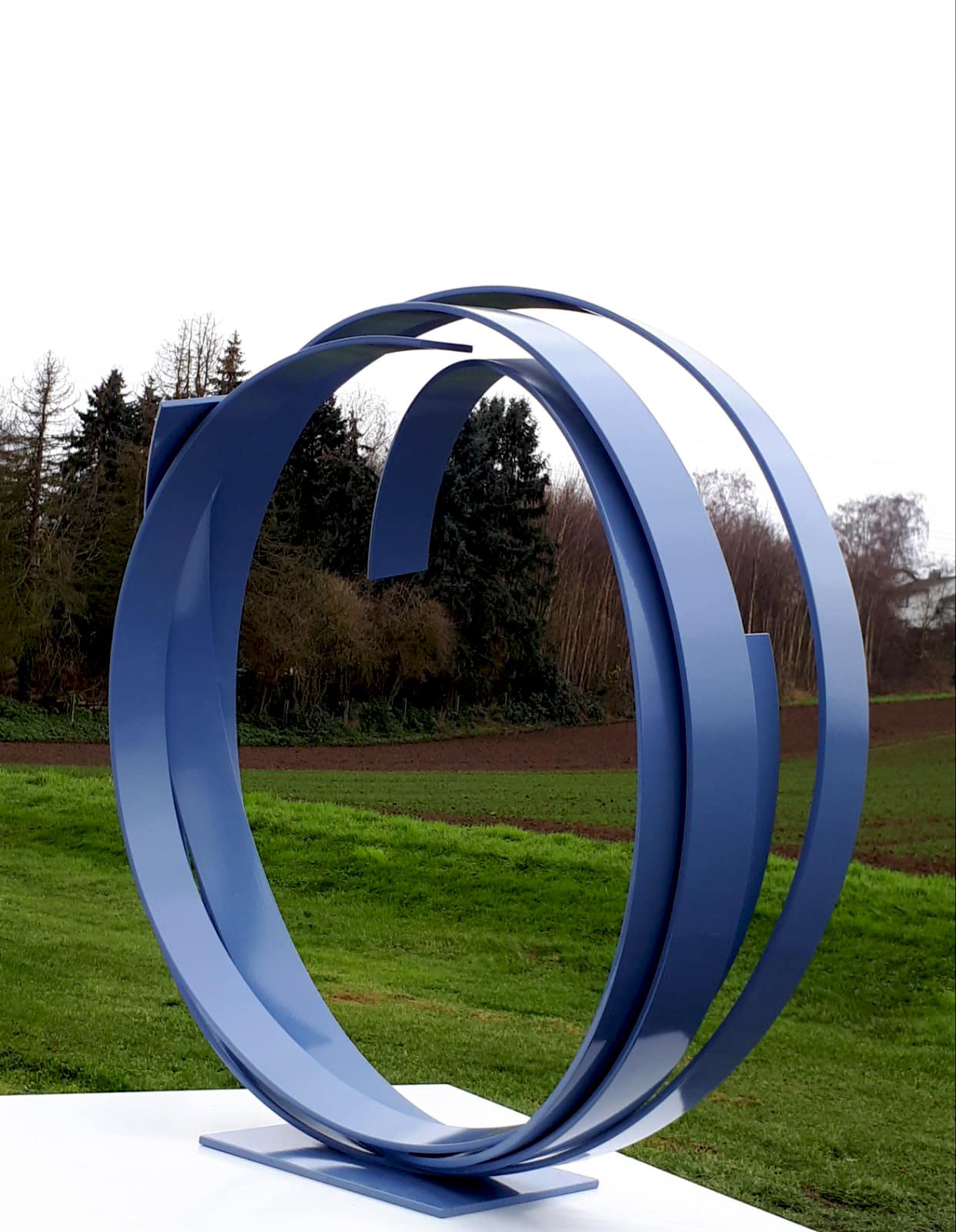 Blue sphere by Kuno Vollet - Large Contemporary Round Orbit sculpture  For Sale 2