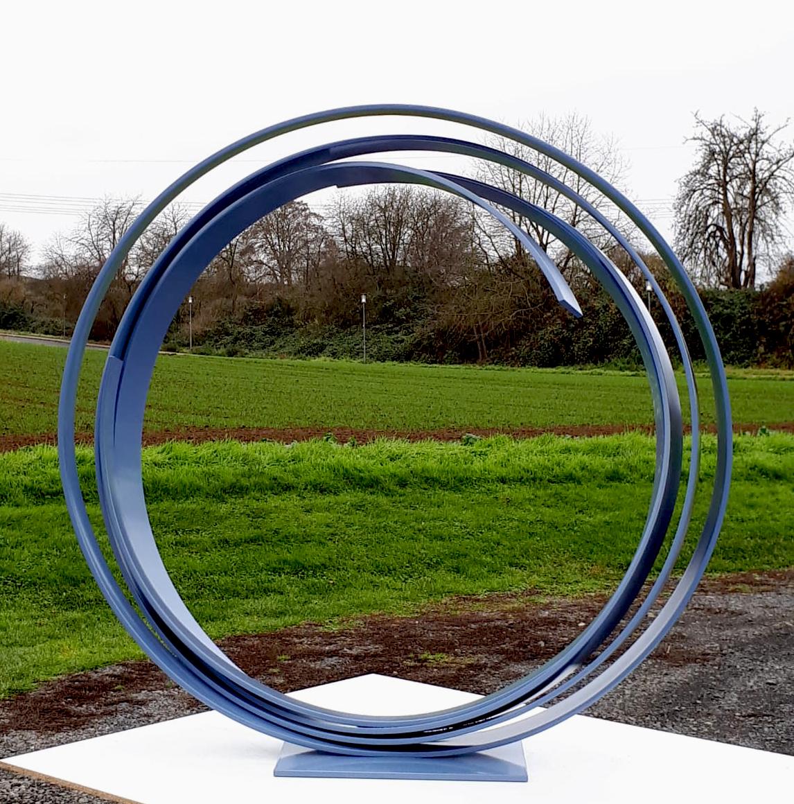Blue sphere by Kuno Vollet - Large Contemporary Round Orbit sculpture  For Sale 4