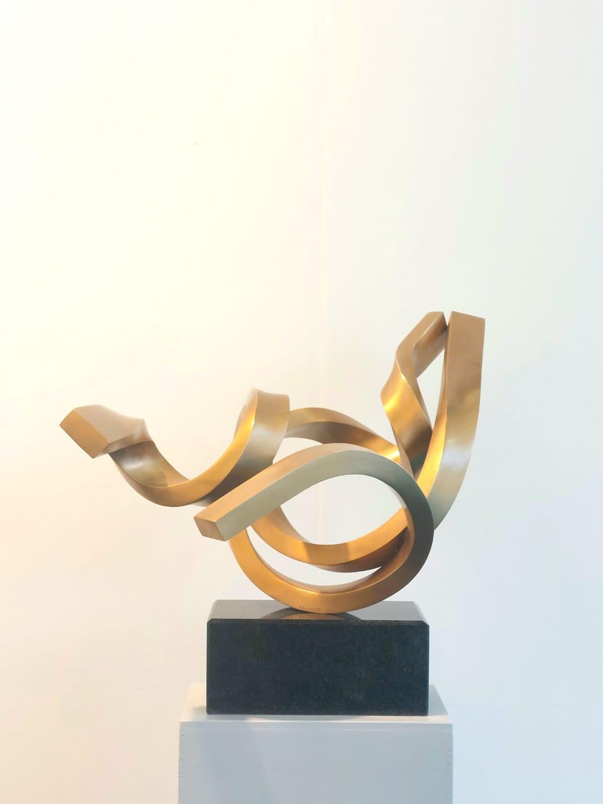 Dancing Elements by Kuno Vollet - Gold polished Bronze Sculpture Granite Base For Sale 9