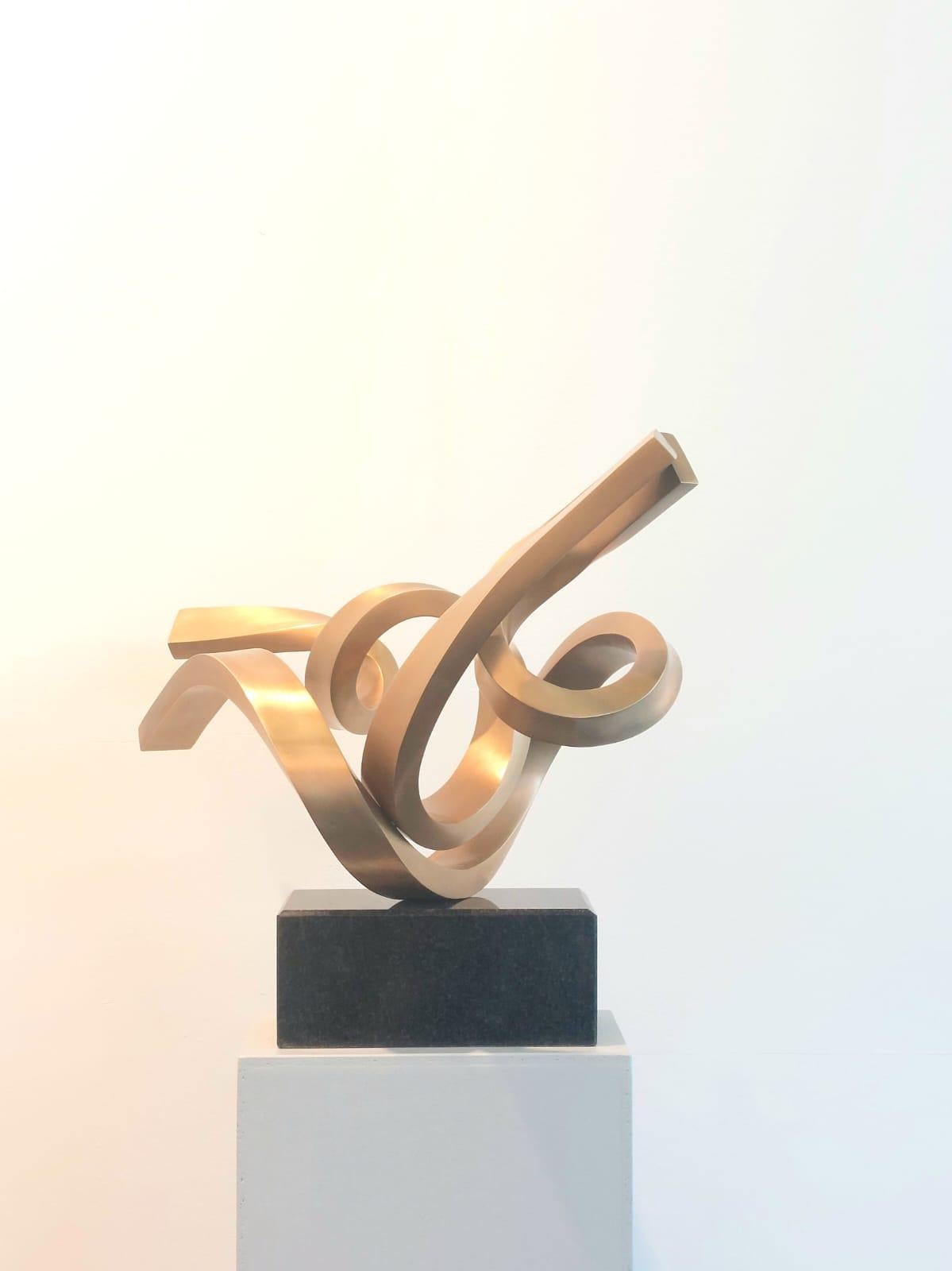 Dancing Elements by Kuno Vollet - Gold polished Bronze Sculpture Granite Base For Sale 1