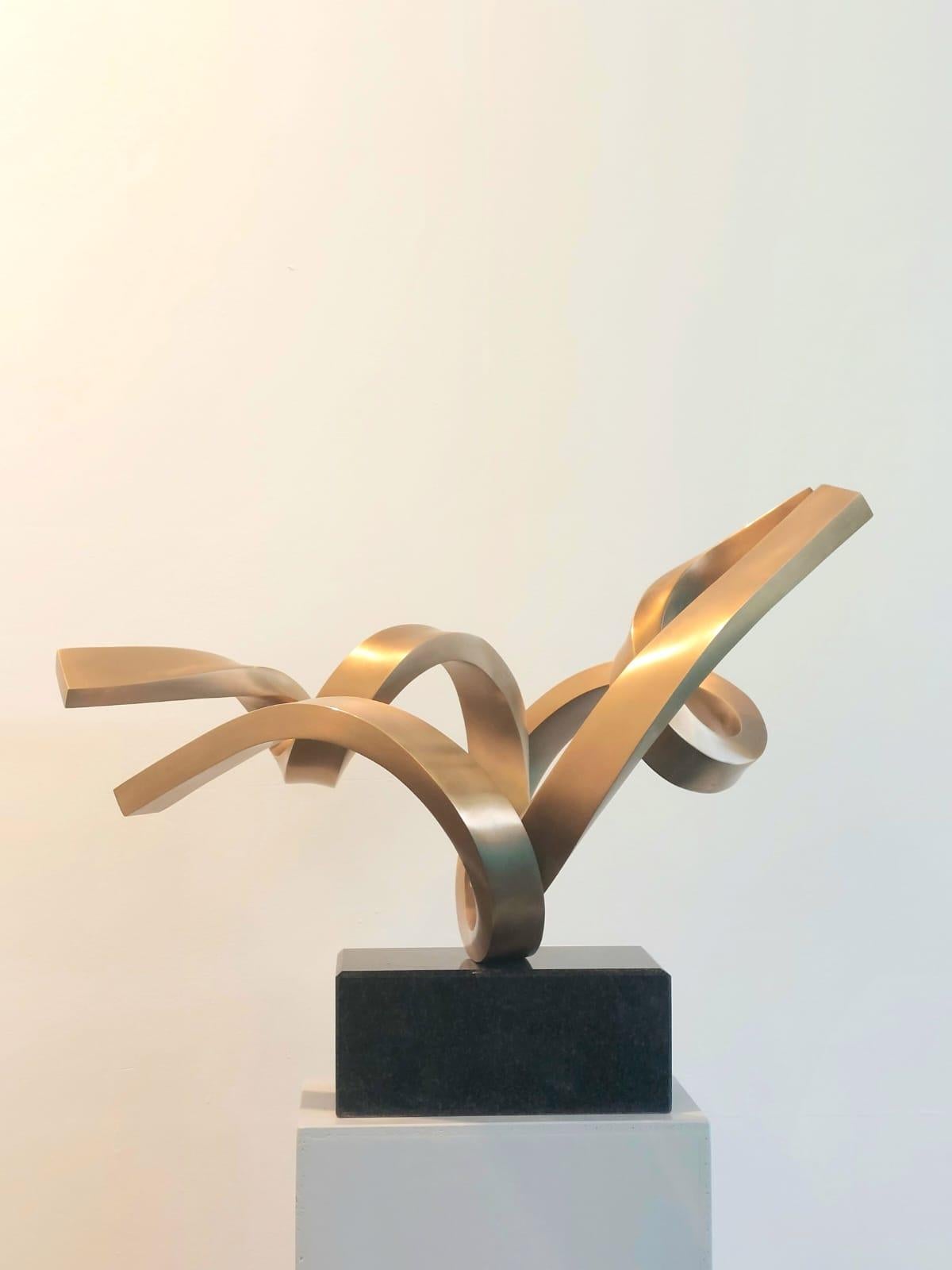 Dancing Elements by Kuno Vollet - Gold polished Bronze Sculpture Granite Base For Sale 5