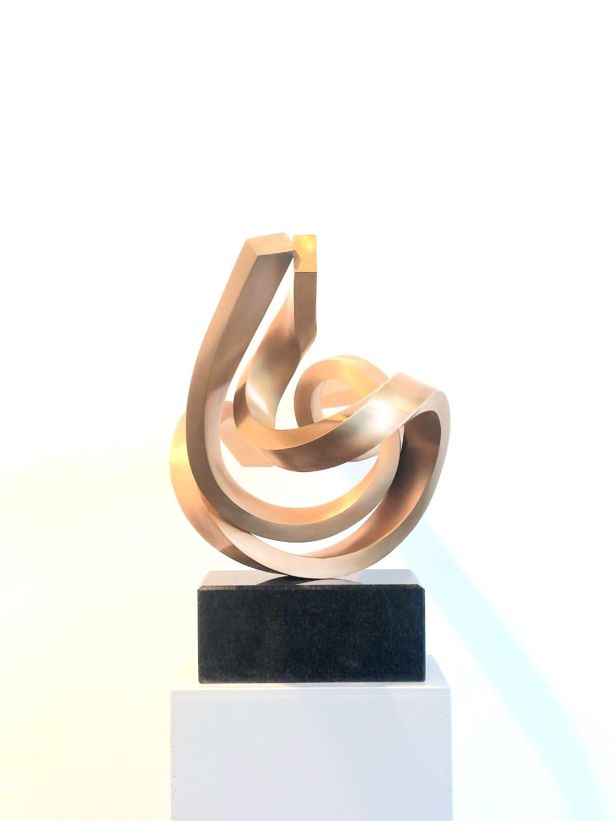 Dancing Elements by Kuno Vollet - Gold polished Bronze Sculpture Granite Base For Sale 7