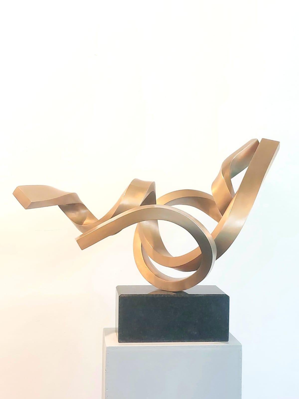 Dancing Elements by Kuno Vollet - Gold polished Bronze Sculpture Granite Base For Sale 8