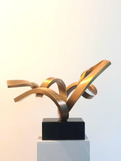 Dancing Elements by Kuno Vollet - Gold polished Bronze Sculpture Granite Base