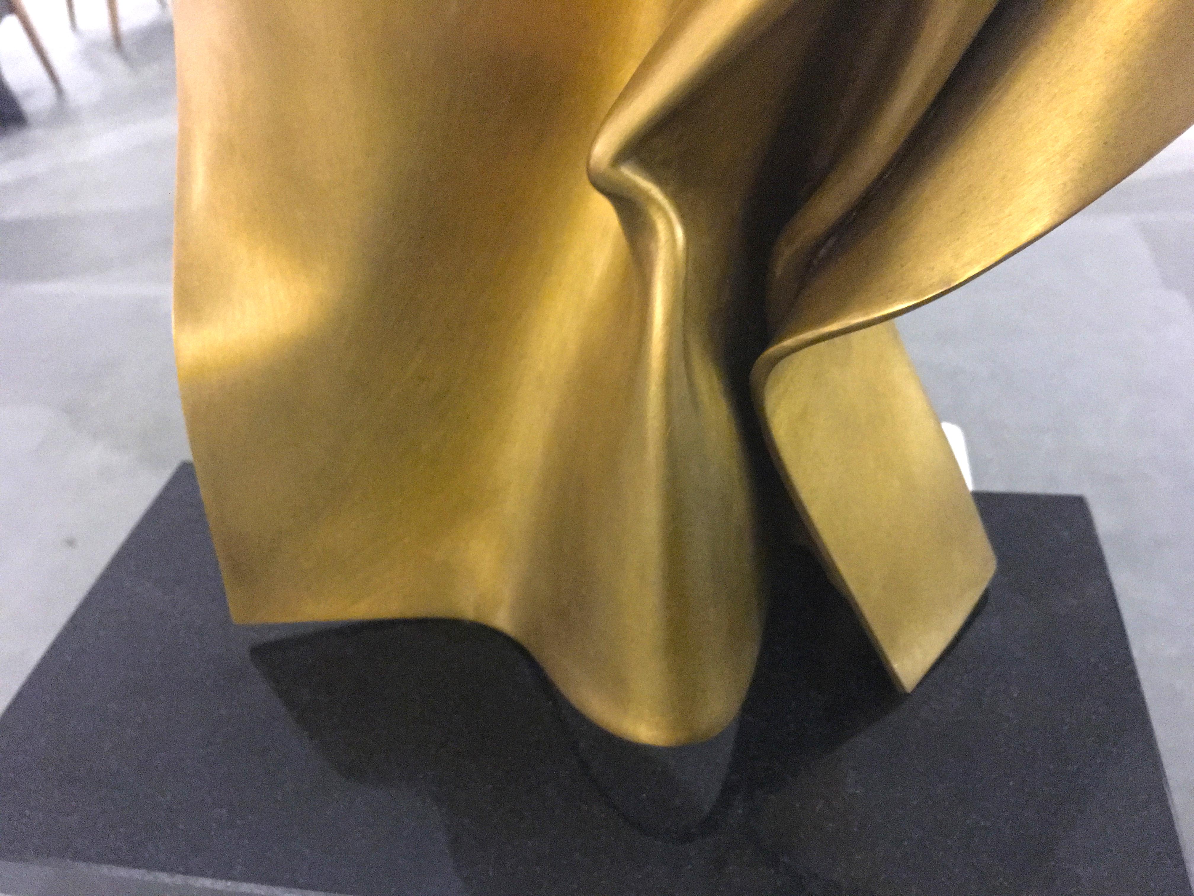 Golden Fold by Kuno Vollet - Contemporary polished Bronze sculpture granite base 3