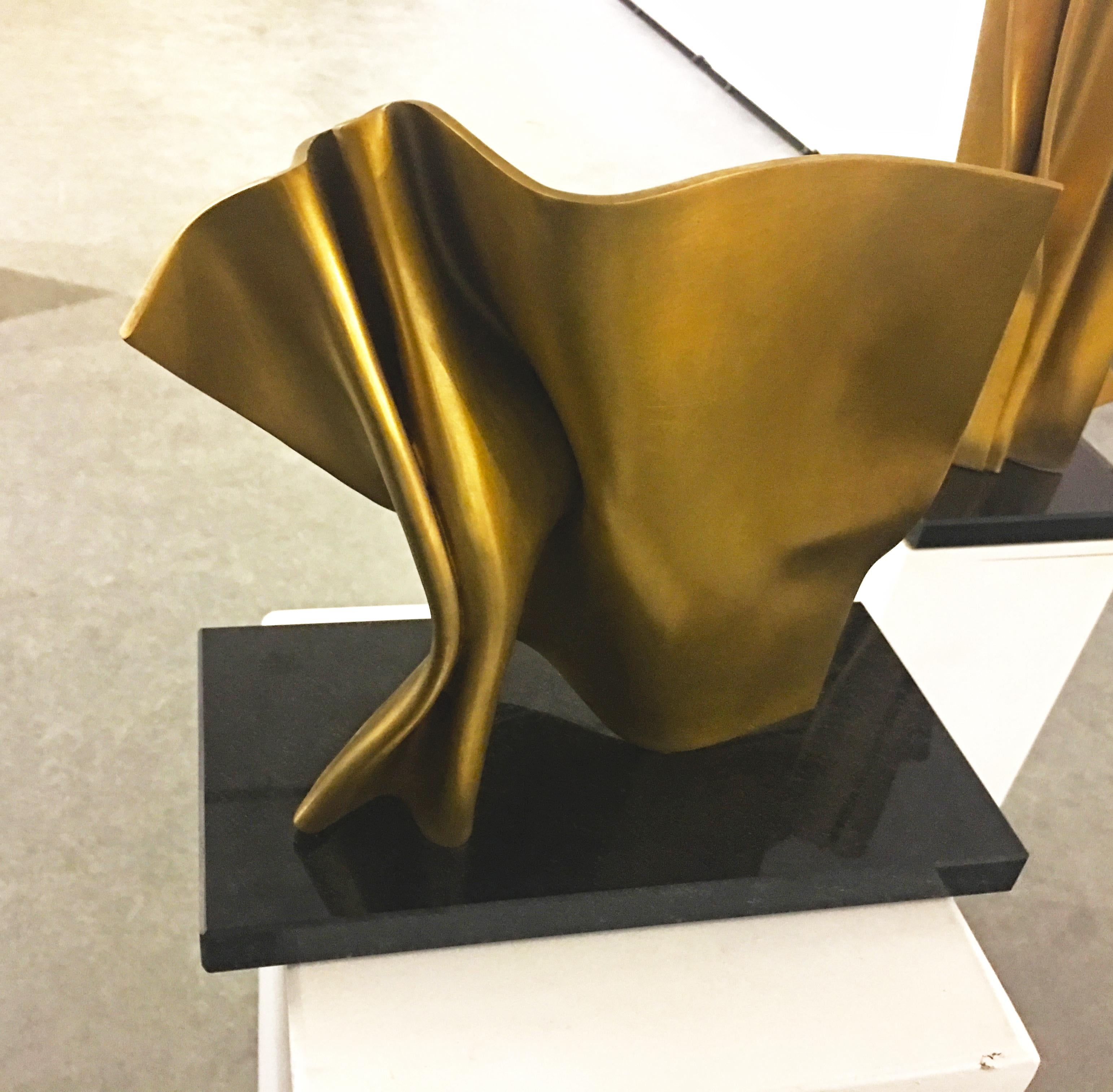 Golden Fold by Kuno Vollet - Contemporary polished Bronze sculpture granite base 4