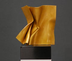 Golden Fold by Kuno Vollet - Contemporary polished Bronze sculpture granite base
