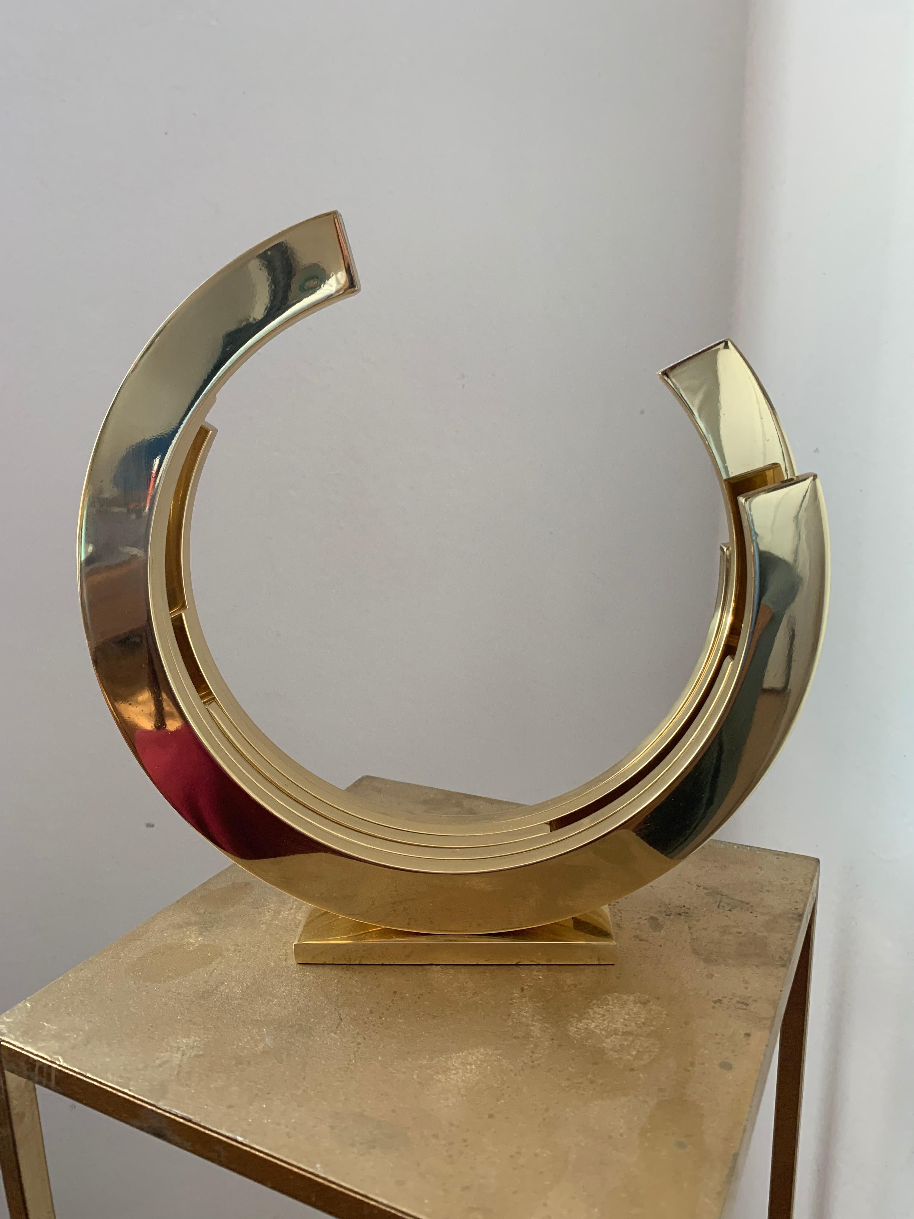 Golden Orbit by Kuno Vollet - Contemporary brass sculpture with marble base For Sale 1