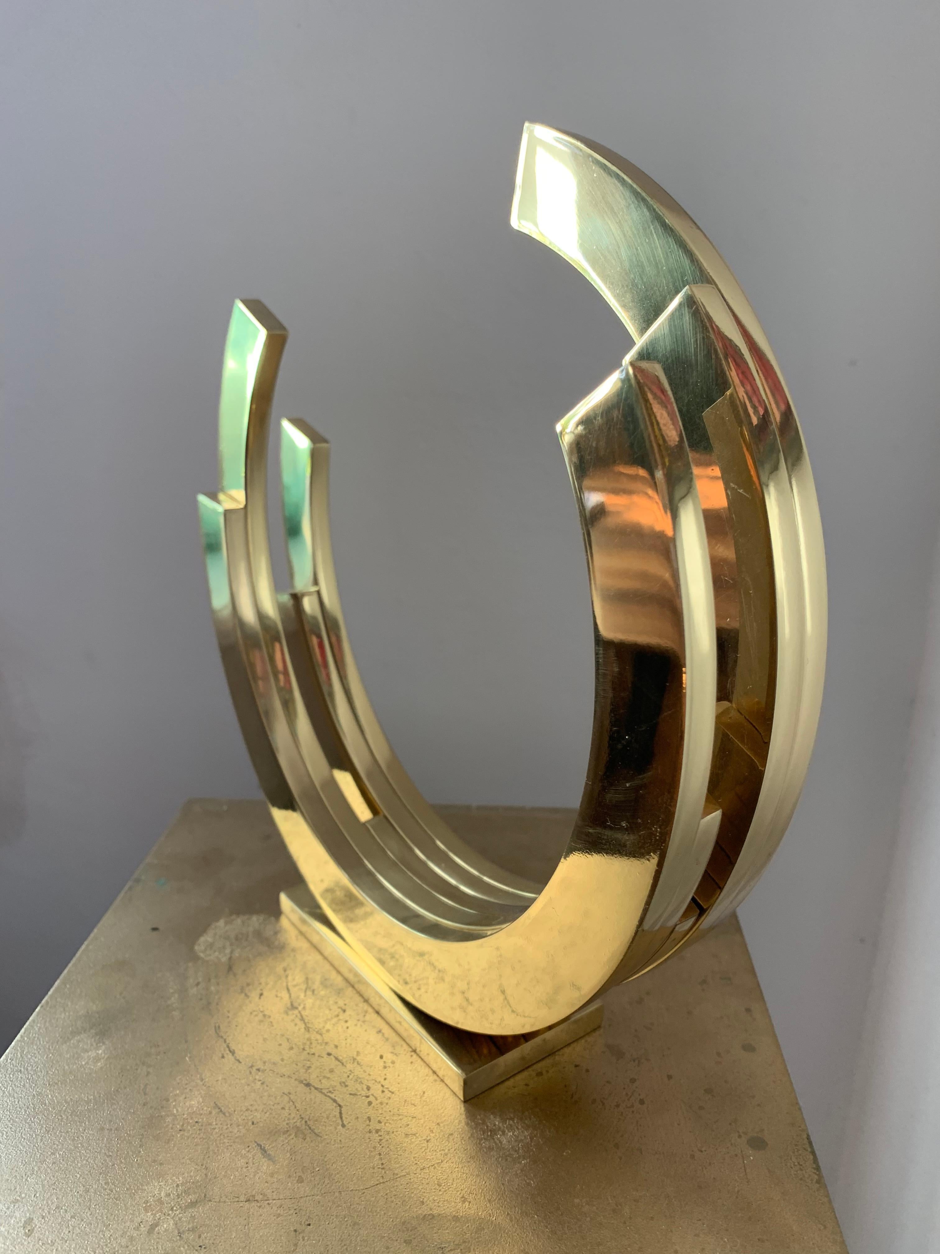 Golden Orbit by Kuno Vollet - Contemporary brass sculpture with marble base For Sale 4