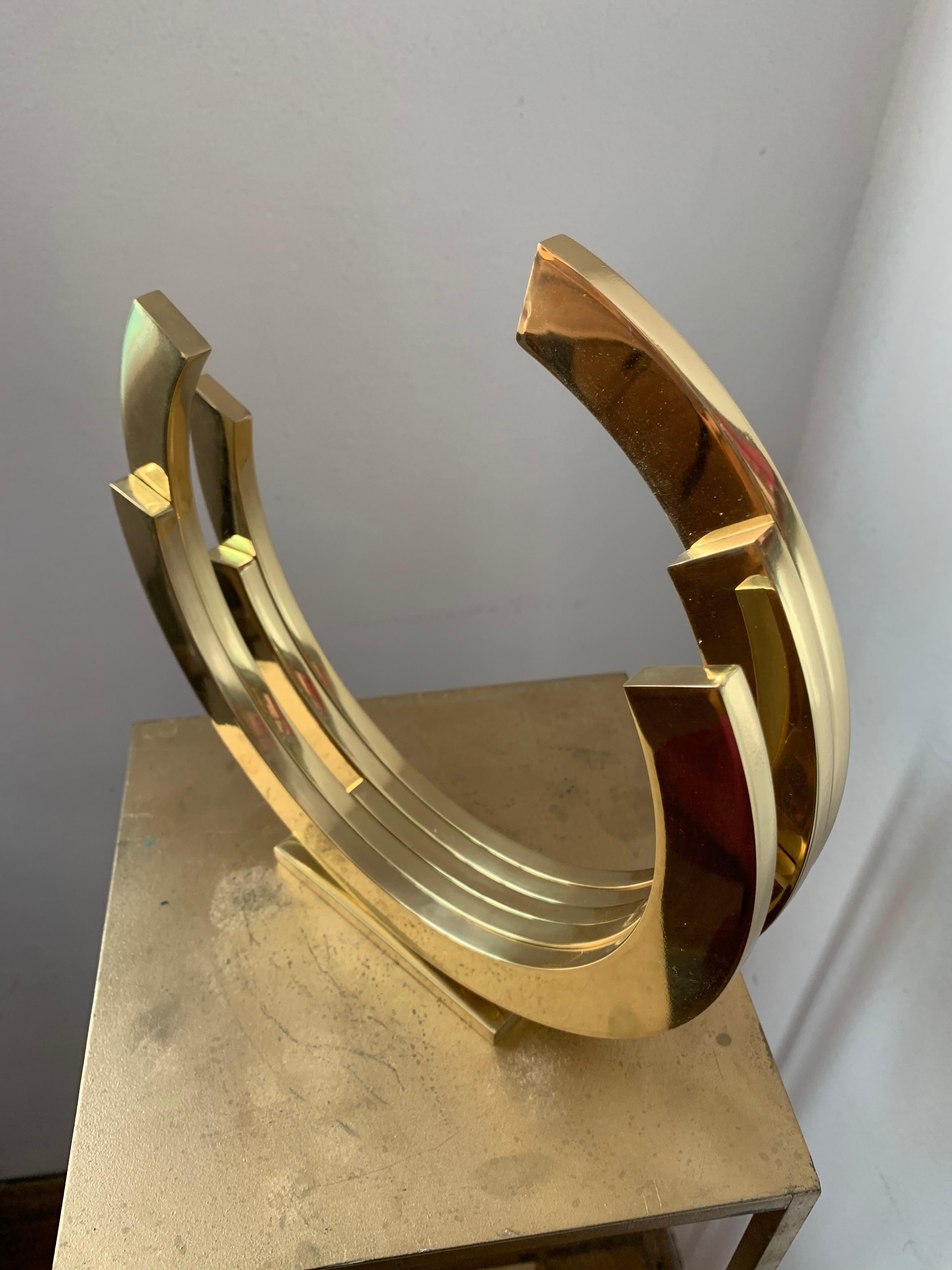 Golden Orbit by Kuno Vollet - Contemporary brass sculpture with marble base For Sale 5