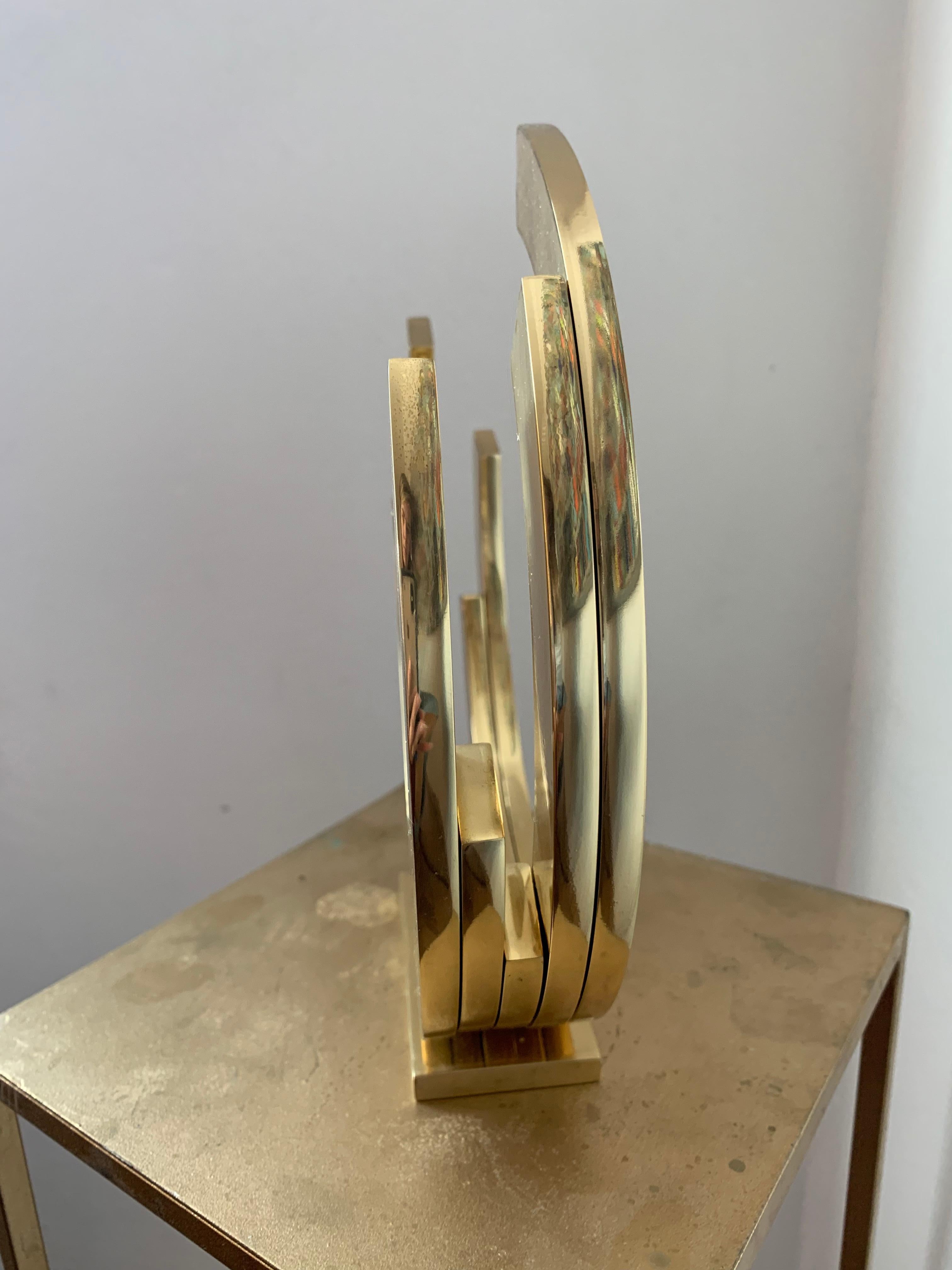 Golden Orbit by Kuno Vollet - Contemporary brass sculpture with marble base For Sale 6