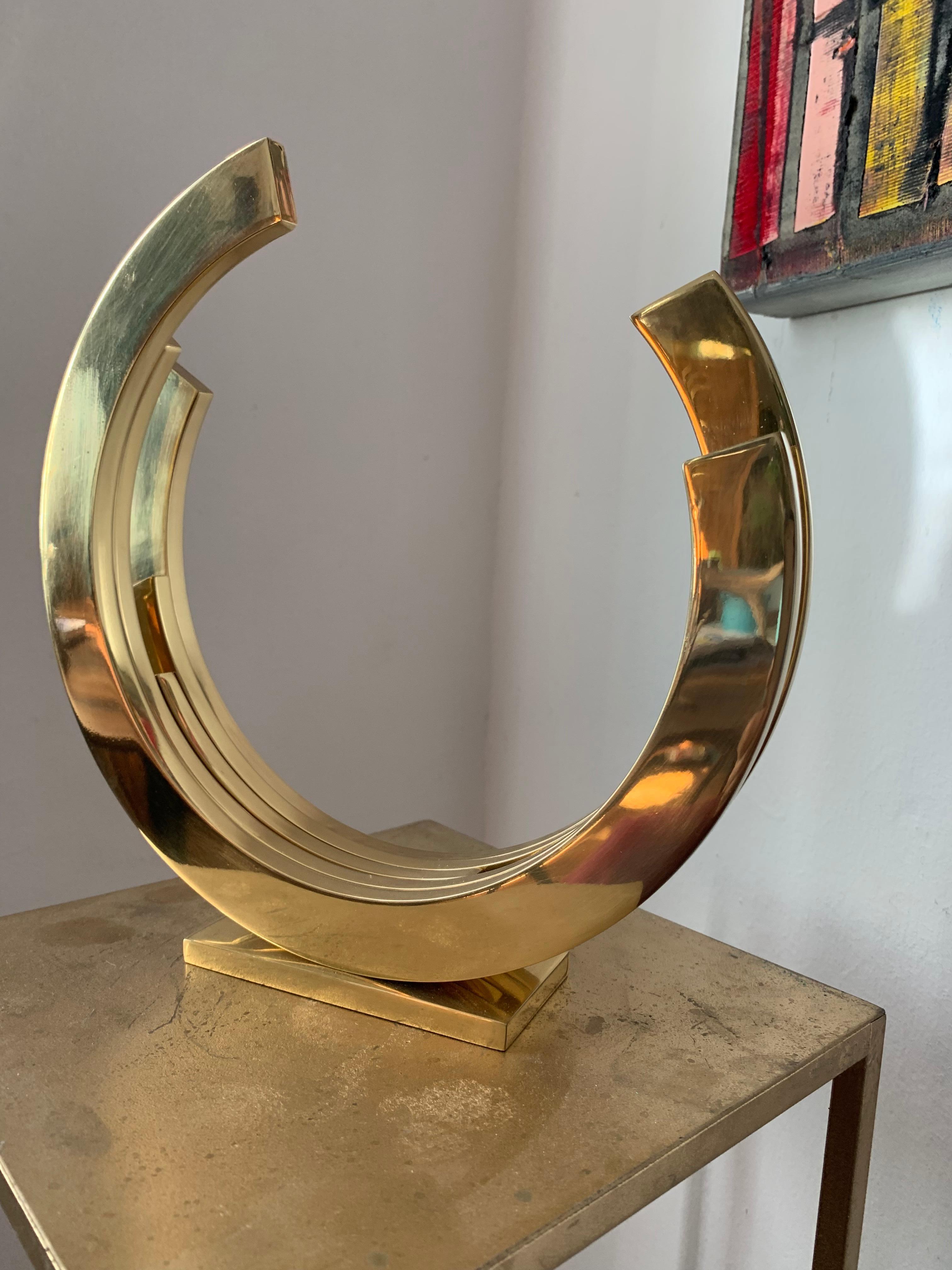 Golden Orbit by Kuno Vollet - Contemporary brass sculpture with marble base For Sale 7