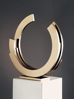 Golden Orbit by Kuno Vollet - Contemporary brass sculpture with marble base