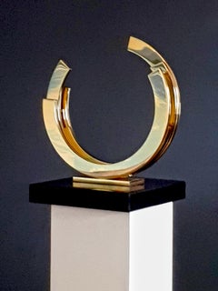 Golden Orbit by Kuno Vollet - Shiny Brass Circle Contemporary Minimal sculpture