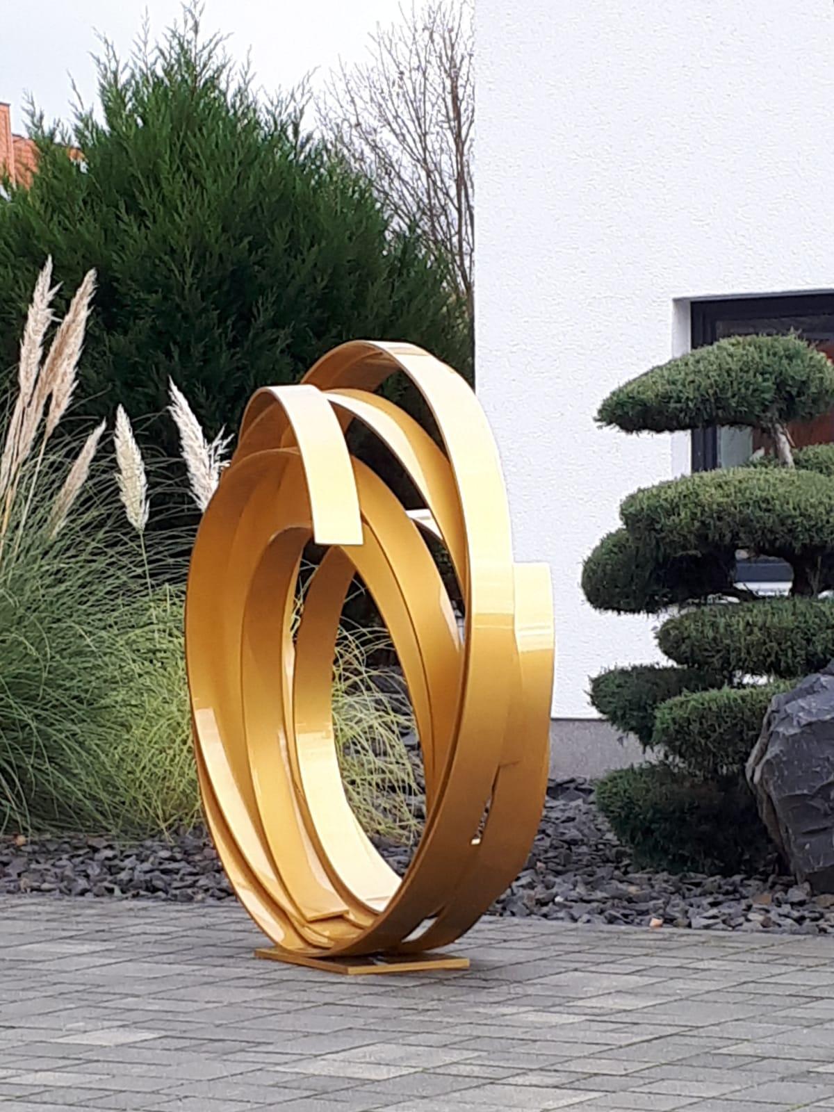 Golden Orbit Contemporary Aluminum  sculpture for Outdoors - Abstract Sculpture by Kuno Vollet