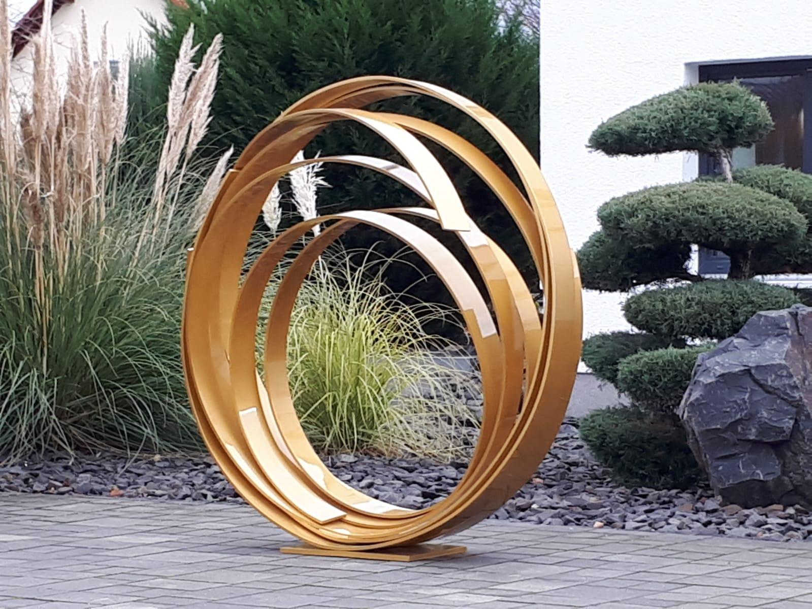 Kuno Vollet Abstract Sculpture - Golden Orbit Contemporary Aluminum  sculpture for Outdoors