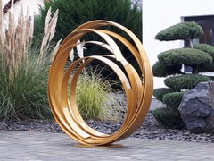 Golden Orbit Contemporary Aluminum  sculpture for Outdoors