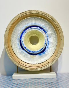 Ice Blue Creatio Continua by Kuno Vollet - gold, blue circular ceramic sculpture