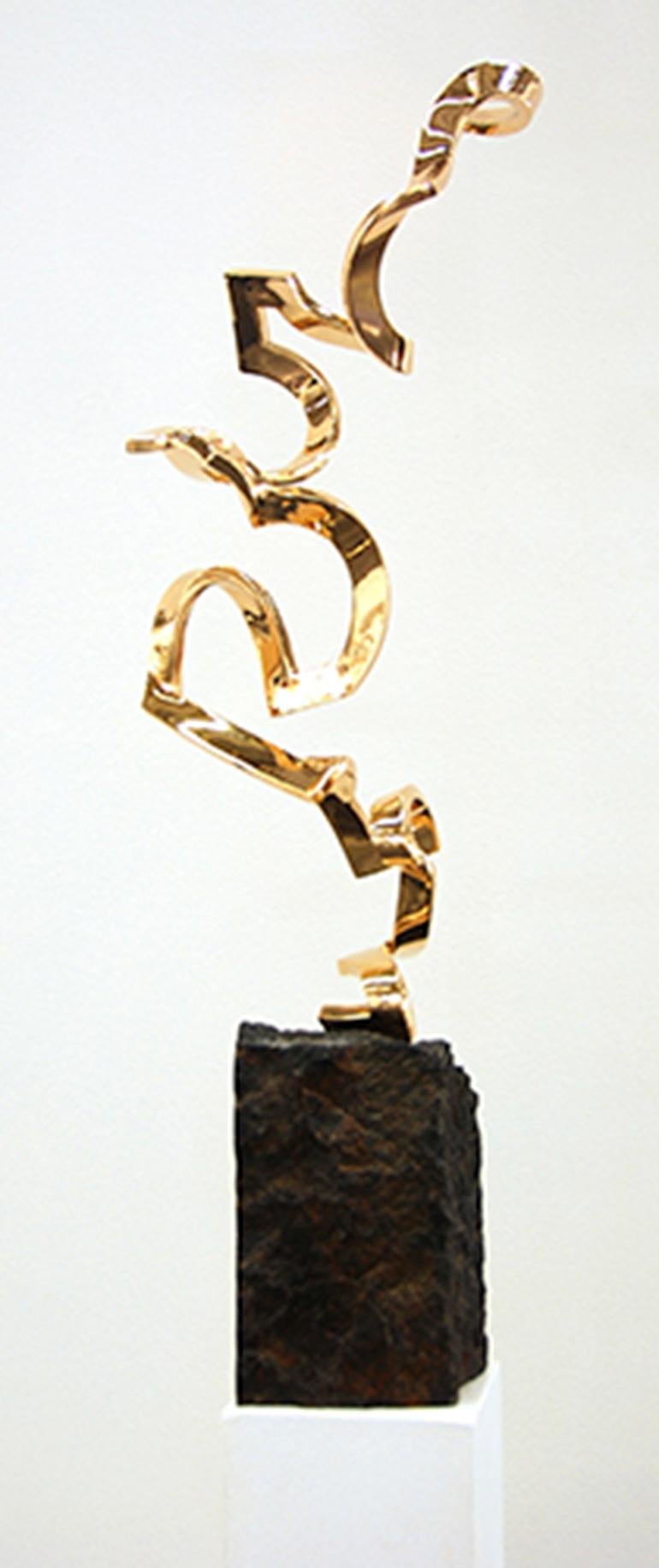 Light as Air by Kuno Vollet - Gold polished Bronze Sculpture on Granite Base For Sale 9