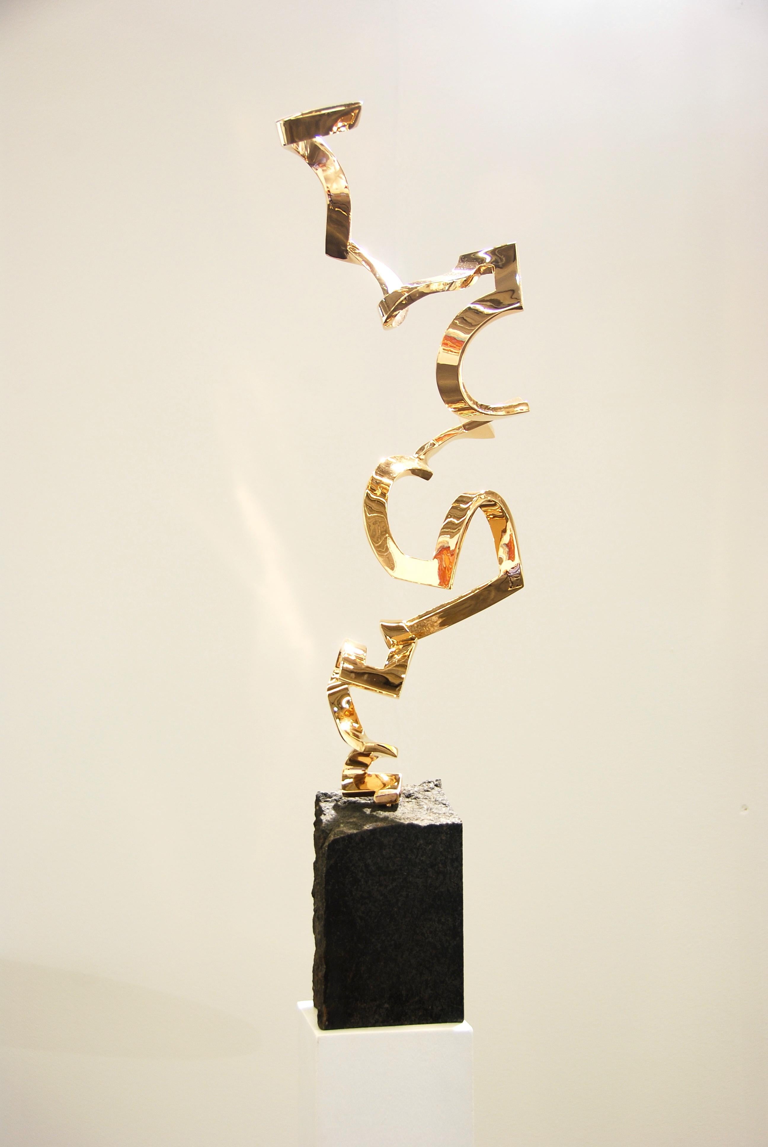 Light as Air by Kuno Vollet - Gold polished Bronze Sculpture on Granite Base For Sale 9
