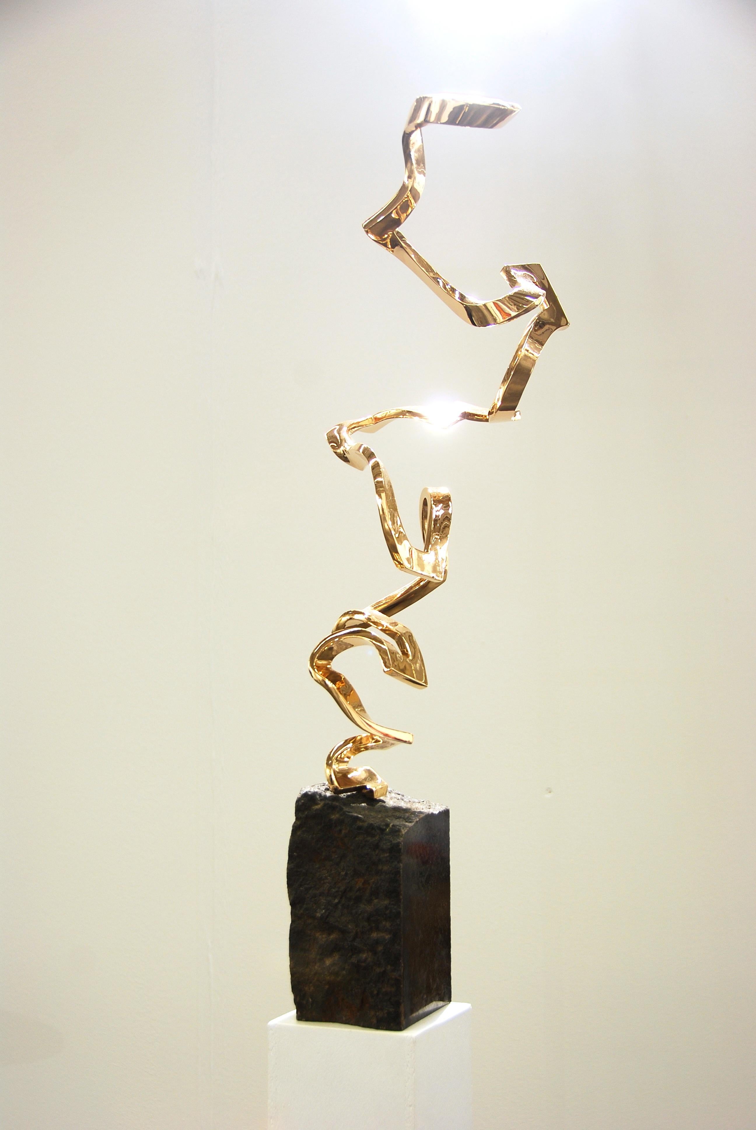 Light as Air by Kuno Vollet - Gold polished Bronze Sculpture on Granite Base For Sale 10