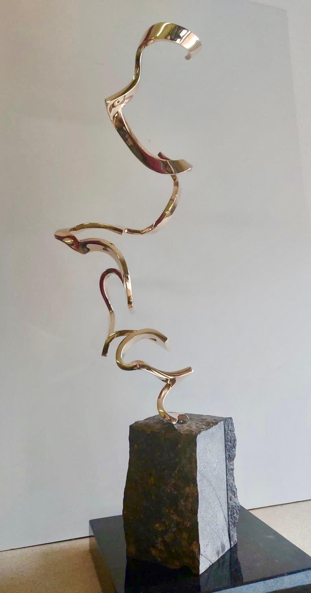 Light as Air by Kuno Vollet - Gold polished Bronze Sculpture on Granite Base For Sale 9